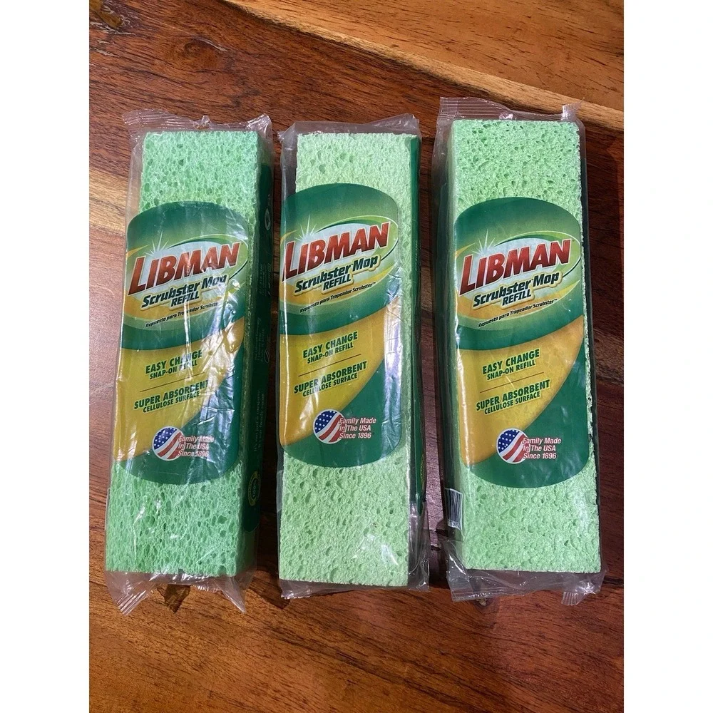 Lot Of 3 Libman Scrubster Floor Mop‎ Spone Refill Easy Change Snap-On And Off